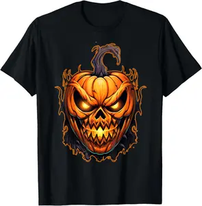 100% Cotton Unisex Funny Fall Autumn Hall0ween Scary Pumpkin lazy Costume T-Shirt