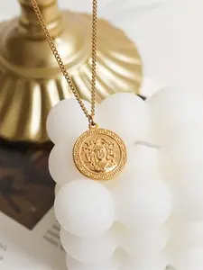 Mythology Medusa  18K Gold Plated Necklace,Ancient Greek Symbol Amulet Medal Necklace