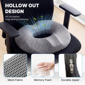 Donut Memory Foam Seat Cushion for Office & Car Chair – Coccyx Tailbone Sciatica Pain Relief, Ergonomic Hollow Design, Pressure-Relief Cushion for Long Sitting