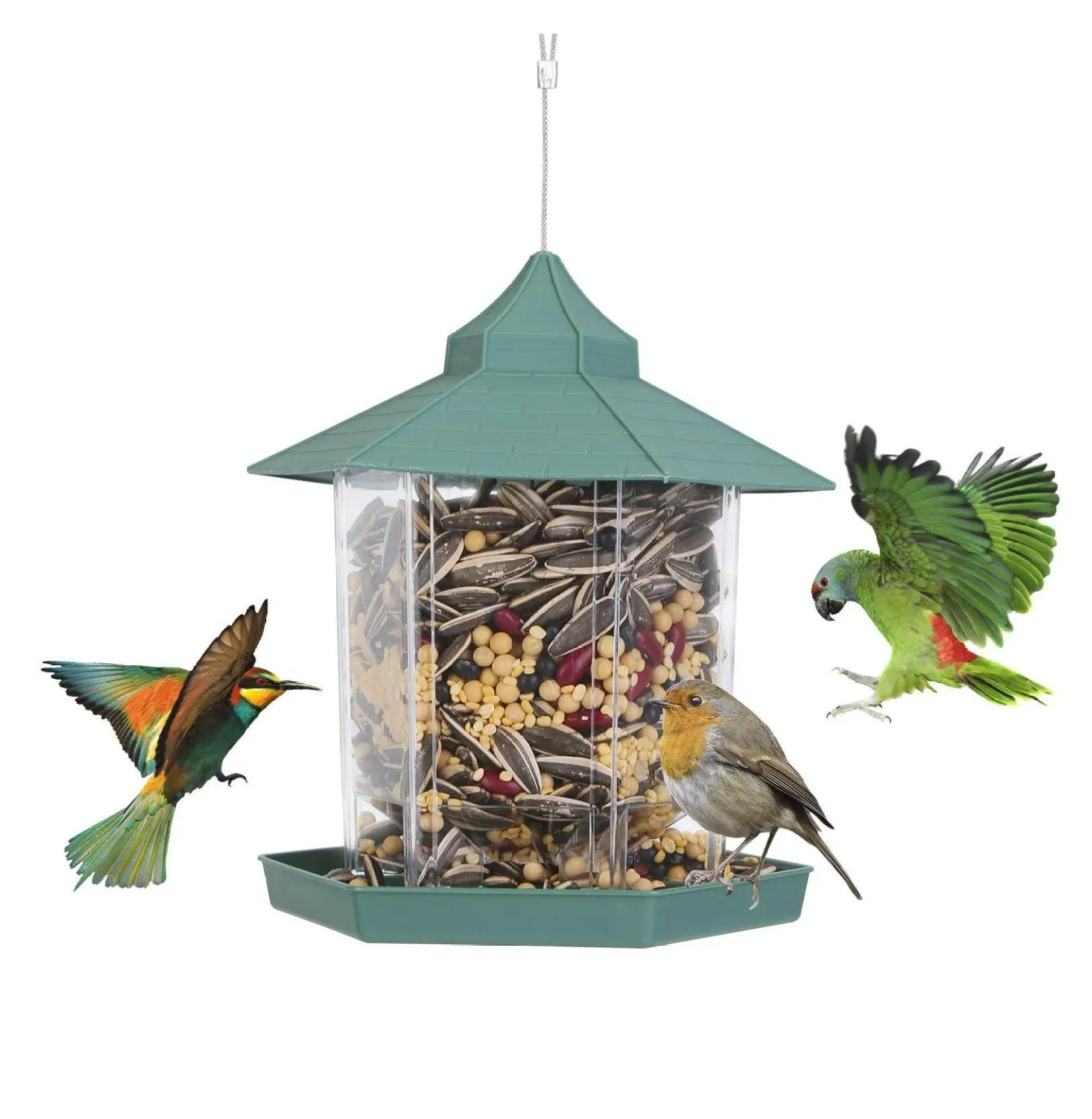 Gazebo-Shape Hanging Bird Seed Feeder, Outdoor 6-Port 2.2lbs High-Capacity Weatherproof Garden Feeder for Wild Birds with Easy Refill Design, 6 Ports