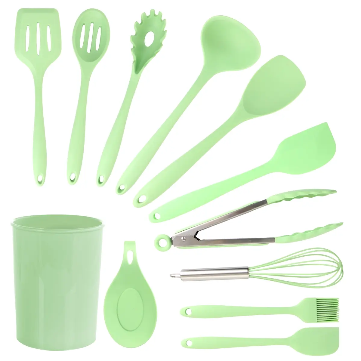 MegaChef Silicone Cooking Utensils, Mint Green - Set of 12