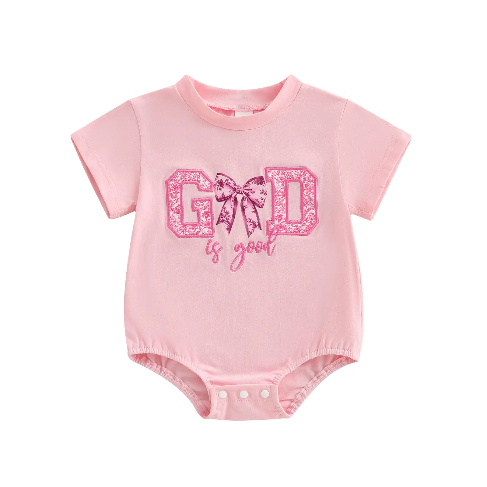 Newborn Baby Girl Bubble Romper Summer Clothes Cute Bow God is Good Short Sleeve Onesie Bodysuit T Shirt