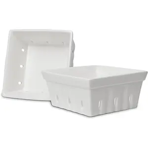 Fox Run White Ceramic Berry Baskets, Set of 2 Berry and Fruit Bowls, 5.75" x 2.75"