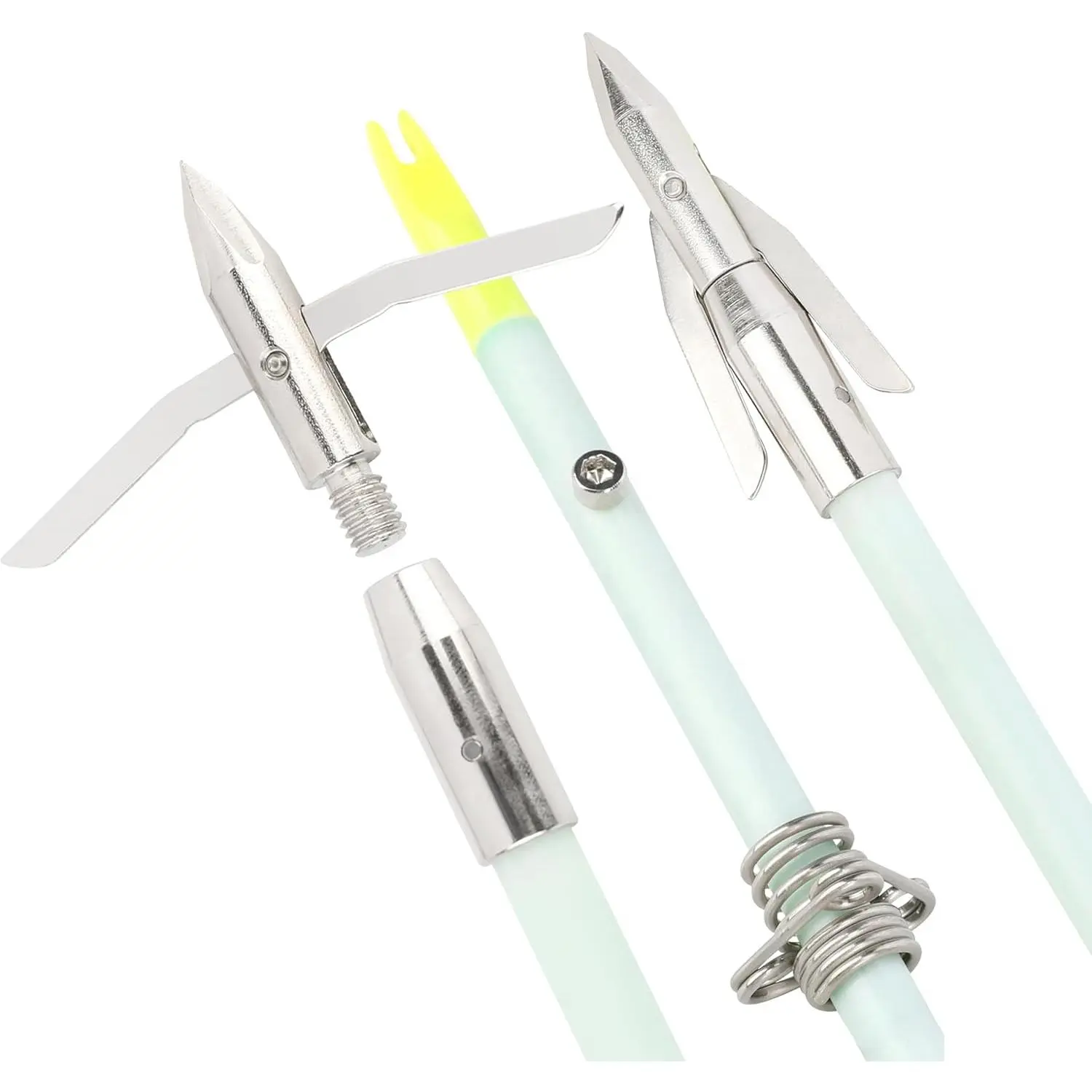 3/6pcs Archery Bowfishing Arrows Luminous or White Fiberglass Arrow Shaft with Broadheads and Safty Slides for Compound Bow and Recurve Bow Fishing Hunting