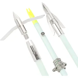 3/6pcs Archery Bowfishing Arrows Luminous or White Fiberglass Arrow Shaft with Broadheads and Safty Slides for Compound Bow and Recurve Bow Fishing Hunting