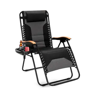 30" Wide Seat Zero Gravity Chair, Foldable Patio Recliner,  Anti Gravity Lounger with Cup Holder, Support 400 LBS Folding Furniture Outdoor[live]