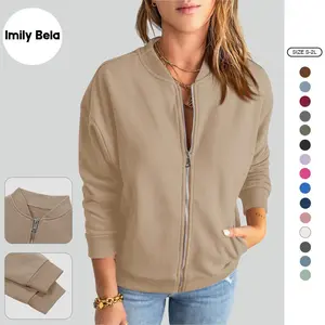 Imily Bela Womens Zip Up Sweatshirts Jackets Long Sleeve Casual Loose Outwear with Pockets