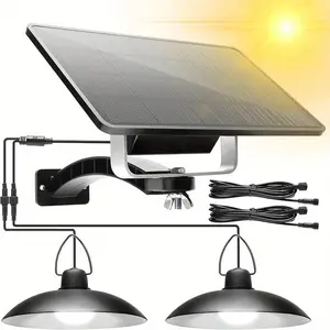 Solar Lights Outdoor with Dual Head Hanging Shed, IP65 Waterproof with 16LED Lights and Remote Control, Adjustable Solar Panel with 9FT Cord for Home Yard Garden Decorate