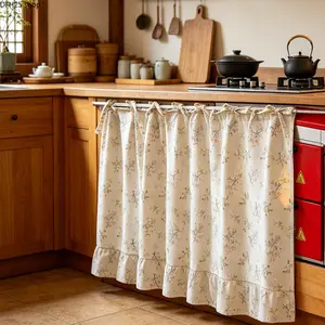 Farmhouse Style Oven And Cabinet Curtain, Grid Pattern With Ruffle Edge, Multi-purpose Decor Cover For Rural Style Home Kitchen Use