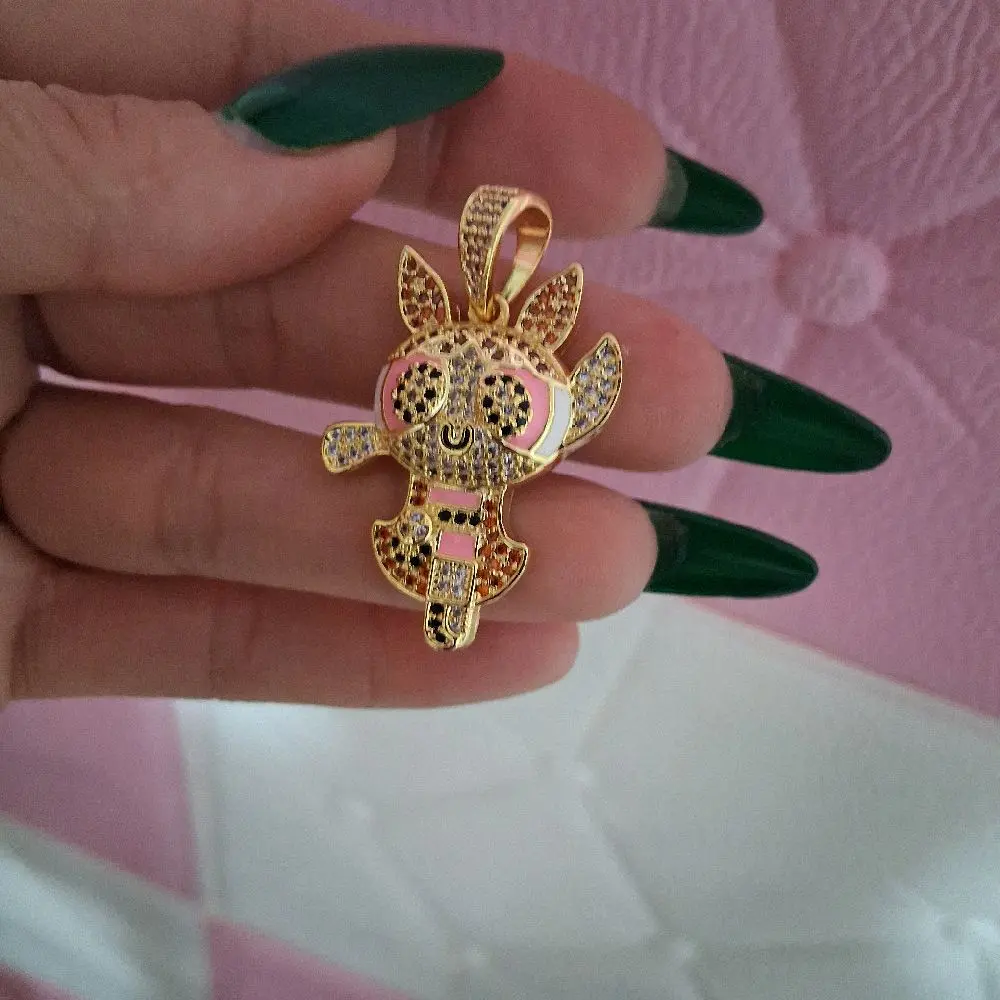 small doll pendant pink i14 k gokd  plated