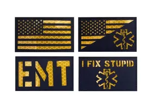 4 Pack Blue Reflective Paramedic-EMS EMT Star of Life USA Flag Subdued Paramedic Medical Tactical Army Gear Fastener Patch with Hook-Fastener Backing (Mix-3)