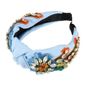 Unique Bargains Bling Rhinestone Headband Vintage Flowers Rhinestone Flannel Wide Edge Headband for Women