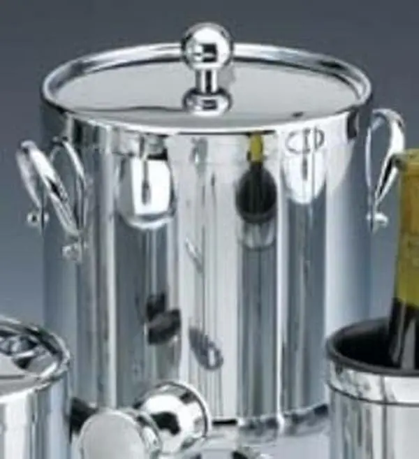 Kraftware 70093 Shiny Chrome 3 Quart Ice Bucket with Side Handles and Metal Cover