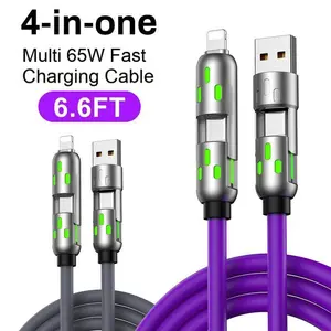 4 in 1 Multi USB Charging Cable, 6.6ft with USB A, Type C, Lightning-MAX240W Fast Charging and Data Sync for iPhone16/15, iPad Pro, Samsung and Laptop Fast Charging USB Cable 4 in 1 with Breathing Light Fast Charging Device Smartphone