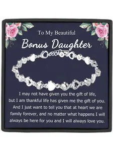 To My Beautiful Bonus Daughter Link Bracelet with Card & Gift Box, Perfect Jewelry Gift for Birthdays & Christmas, Copper Bracelet
