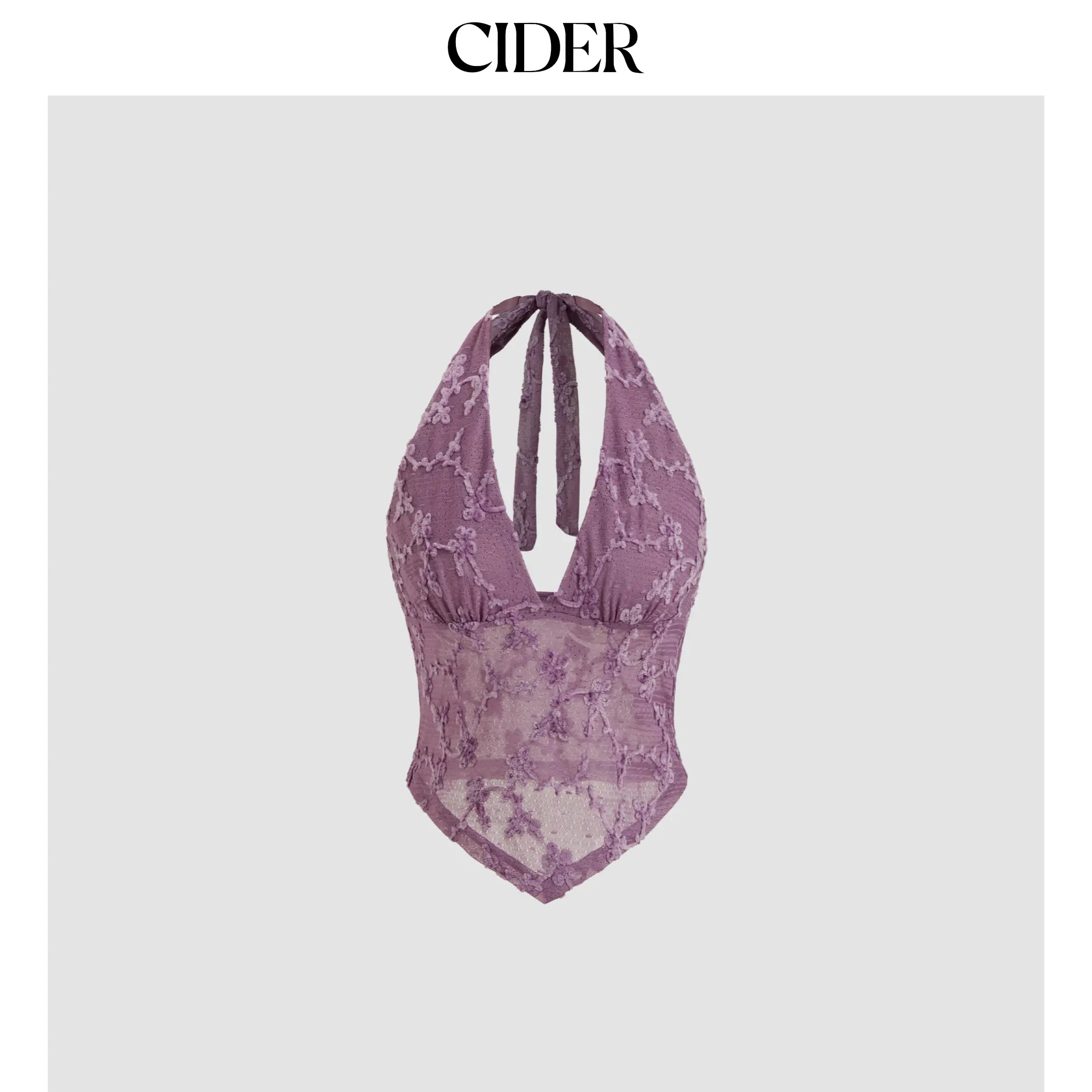 Cider V-neck Halter Knotted Floral Mesh Tank Top