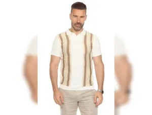 Men's Stylish Premium Knit Textured Polo Shirt with Color Stripe Pattern