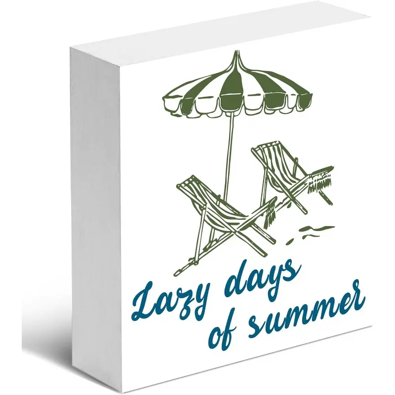 Christmas Halloween Decoration，‘Lazy Days of Summer’ Summer Pool Decorations, 5x5 inch Funny Wooden Box Decor Sign for Pool, Beach, Summer Party, Pool Party Decor, Summer Rustic Decor, Pool Party Favors & Supplies.