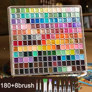 180-Color Metallic Watercolor Paint Set with 10 Brushes, Portable & Lightweight, High Solid Pigment, Starry Shades for Artists & Professionals
