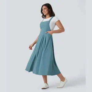 Halara Breezeful Adjustable Strap Button Multiple Pockets Flowy Quick Dry Midi Casual Dress, Summer Dresses for Women