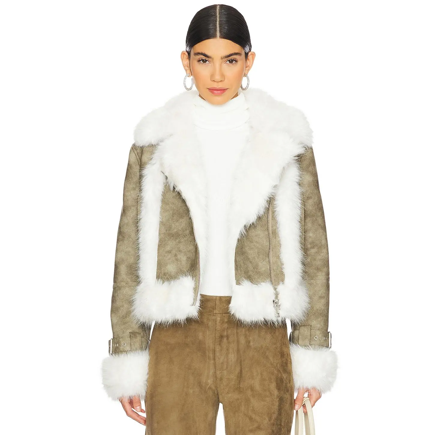 Apparis Jay Distressed Bonded Coat in Sage & Blanc