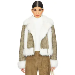 Apparis Jay Distressed Bonded Coat in Sage & Blanc