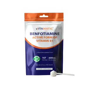 Vitamatic Benfotiamine Pure Powder 600 mg per Serving - 100 Grams - Also Called Fat Soluble Vitamin B1 Healthcare
