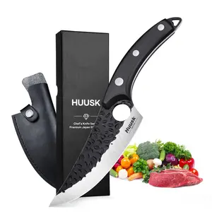Huusk Viking Knife, Hand Forged Full Tang Boning Knife for Meat Cutting, Caveman Ultimo with Sheath, Steel Blade & Wood Handle, Ideal for Kitchen Use