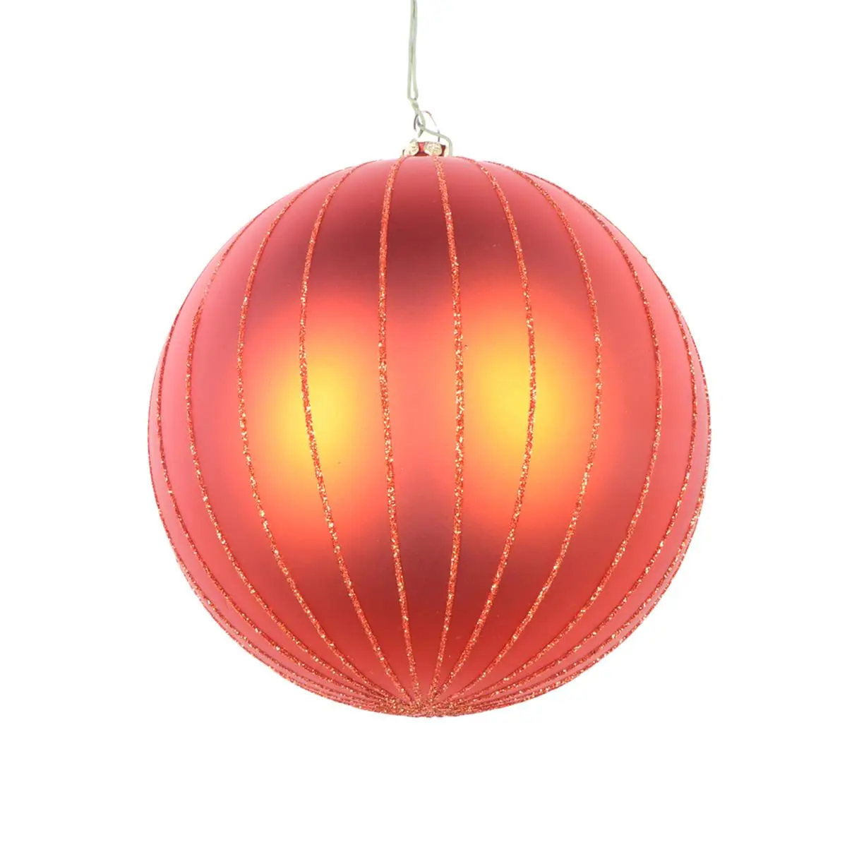 212 MAIN 5 in. Round Plastic Burnished Orange Matte Glitter Christmas Holiday Ornaments - 4-Piece Bagged Set, Light Weight, Drilled Cap, Floral Wire for Home Festive Decorations
