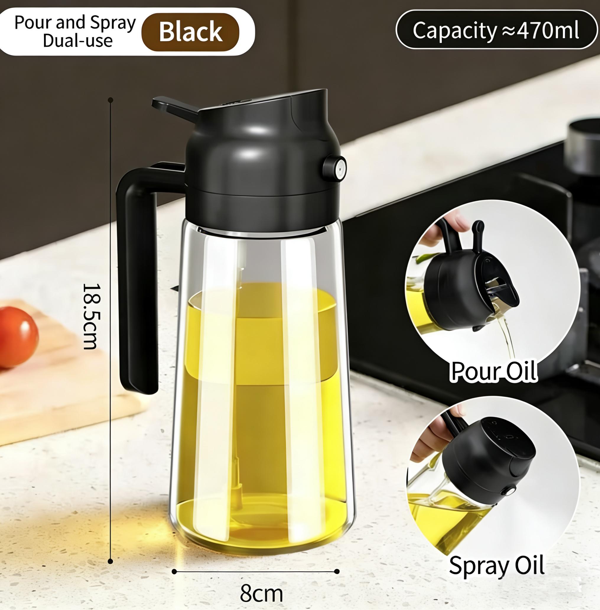 Dual-use Oil Spray Bottle for Kitchen, 2-in-1 Pour & Spray Glass Oil Dispenser with Anti-leak Design, Heavy-duty Glass Oil Sprayer for Air Fryer, BBQ, Salad & Cooking, Household Kitchen Gadget with Precise Atomization & Easy to Clean