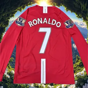0708 Home Retro Red No.7 Ronaldo LongSleeved Soccer Jersey