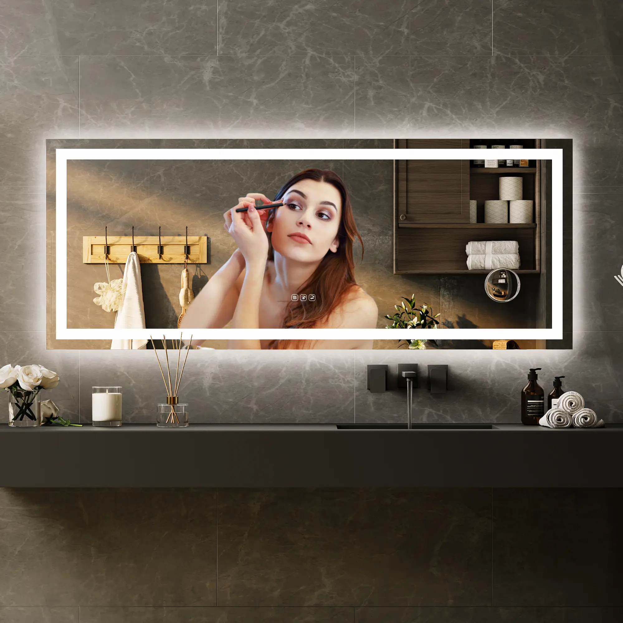 LED Bathroom Mirror 60x24 Inch - Front & Backlit, Dimmable, Anti-Fog, Shatter-Proof, Memory,  Frameless Vanity, Horizontal/Vertical Mount - Modern Design