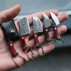 Stainless Steel Mini Knife Keychain, Damascus Pattern Pocket Knife, Personalized Small Hanging Accessory, Portable Keyring Blade, Keychain Multi Tool