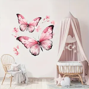 Watercolor Butterfly Wall Sticker, Bedroom Study Room Decorative Decal, Self-Adhesive Removable Warm Atmosphere Wall Art, Art Stickers