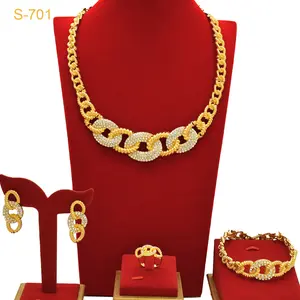 Gold-plated Dubai Bridal Necklace Earring Bracelet Ring Middle Eastern Style Necklace Set