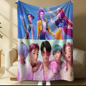 Anime Boy Girl Cool Print Flannel Blanket, Lightweight Cozy Blanket, Comfortable Bed & Sofa Throw, Ideal for Office & Air-Conditioned Environments