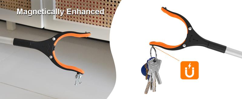 43" Extra Long Grabber Tool, Foldable Grabbers for Elderly Grab It Reaching Tool with Rotating Jaw +Magnets, 4" Wide Claw Opening Reacher Grabber Pickup Tool, Grabber Reacher Tool Heavy Duty