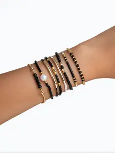 Boho Style Beaded Bracelet Set, Beautiful Bracelets, Bracelet Design, 8-Piece Woven Faux Pearl Jewelry Collection, Perfect Gift for Holidays & Daily Wear