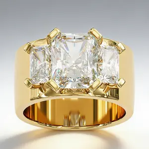 Aossio Classic Emerald Cut Three-Stone Promise Ring for Elegant Jewelry Lovers