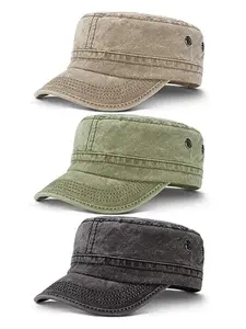 3 Pieces Cadet Army Caps for Men Military Style Hat for Flat Top Caps Adjustable Cotton Hat Unisex Premium Quality Cap