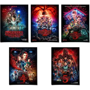 Set of 5 Stranger Things - Seasons 1, 2, 3, 4 & 5 - TV Show Poster Set Modern minimalist movie poster, Christmas decoration, suitable for bedrooms, offices, and home theaters.