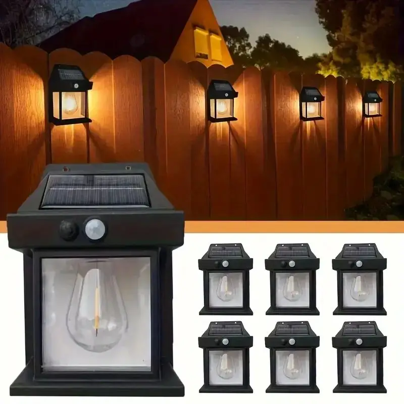 6pc 3-Mode Solar Wall Lantern - Street & Area Lighting With Motion Sensor, Dusk To Dawn Auto On/Off, Clear Panel, And Energy-Efficient Design For Outd