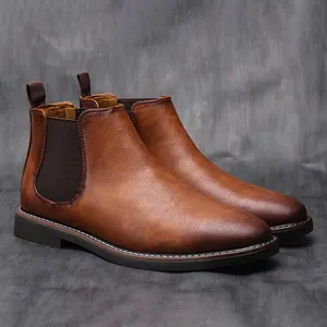 Men’s Retro Leather Chelsea Boots Comfortable Ankle Boots Non-Slip Casual Work Shoes Deep Brown