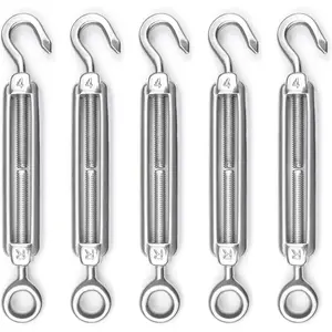 5 Pack M4 Turnbuckle Hook and Eye Turnbuckles T304 Stainless Steel Heavy Duty Cable Tensioner Wire Rope Kit for DIY String Light Picture Hanging Tension CN09