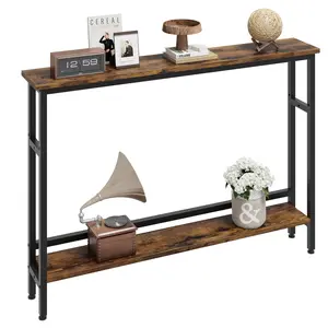 Garvee Slim and narrow console table measuring approximately 100 x 15 x 80 cm with a 2-tier design and adjustable shelf, perfect for compact storage and display in living rooms, hallways, entryways, and behind sofas.