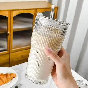 Aesthetic Clear Glass Tumbler | Leakproof Straw Cup for Cocktails, Fresh Style Drinkware for Various Occasions