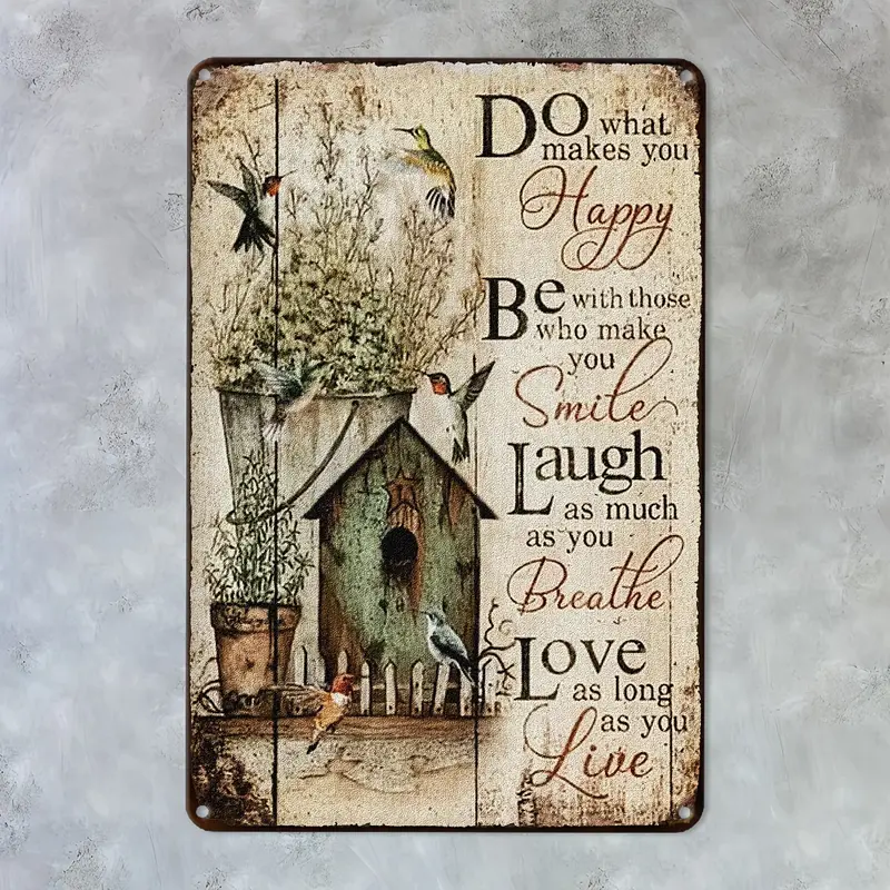 [Inspirational Metal Plaque] 8x12 Inch Durable 2D Metal Wall Plaque - Inspirational Quote "Do What Makes You Happy" for Home, Office, Courtyard, Cafe - Indoor/Outdoor Decoration, Room Decor