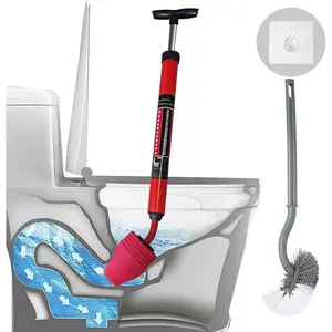 Toilet Flusher, Suitable for Bathroom High-Pressure Flusher, Toilet Brush and Flusher Set - Powerful Air Drain Clog Remover and Heavy-Duty Clog Remover, Suitable for Bathroom Drains and Blocked Pipes