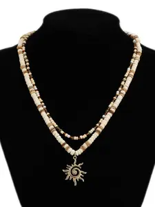 Fashion Coconut Shell Pearl Beaded Necklace for Men, Hip Hop Sun Pendant Choker for Unique Style, Trendy Men's Jewelry