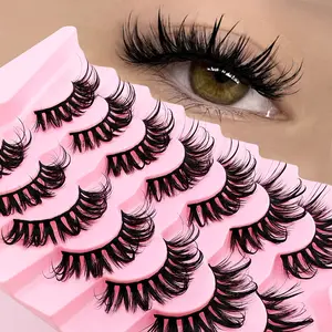 Wiapy Wet Manga Lashes (7 Pairs), D Curl Faux Cluster Lashes, Natural Curling Eye Makeup Strip Lashes, Full Volume Eyelash for Lashes Extensions, Cosmetic False Lashes, Volume False Eyelashes